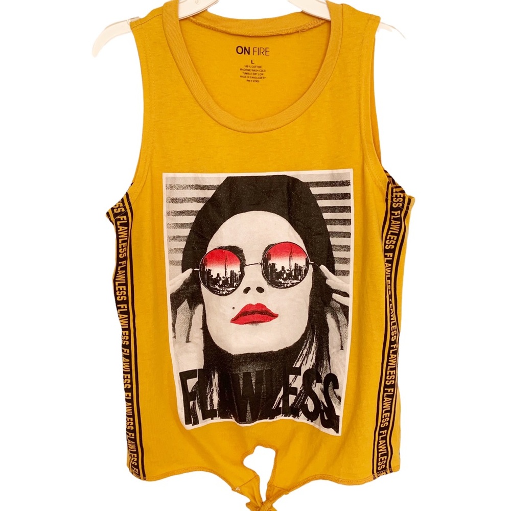 On Fire Gold Pop Art Flawless Sleeveless Tee Y2K Indie Sleaze Large